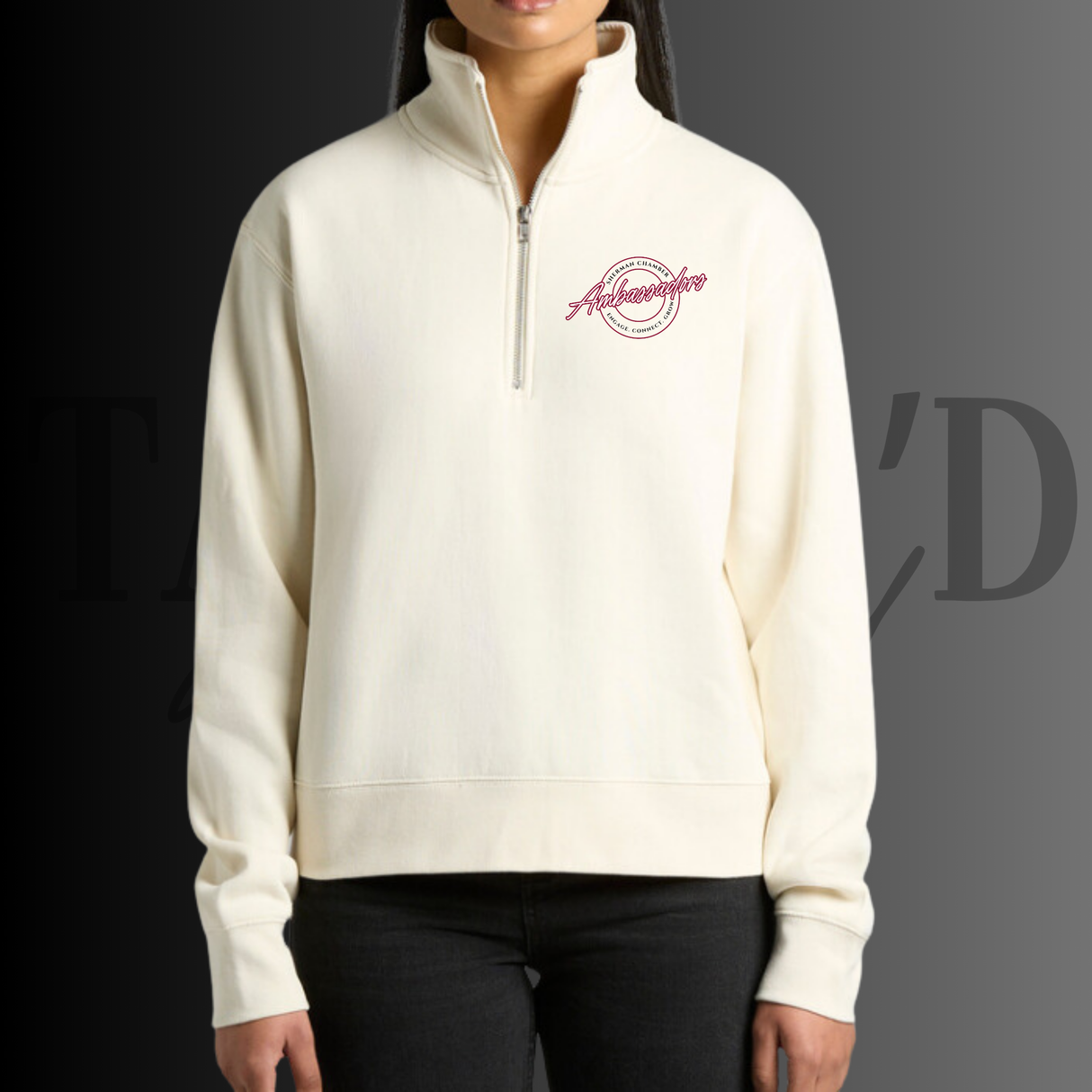 Chamber Ambassador Stencil Half Zip Pullover Ecru