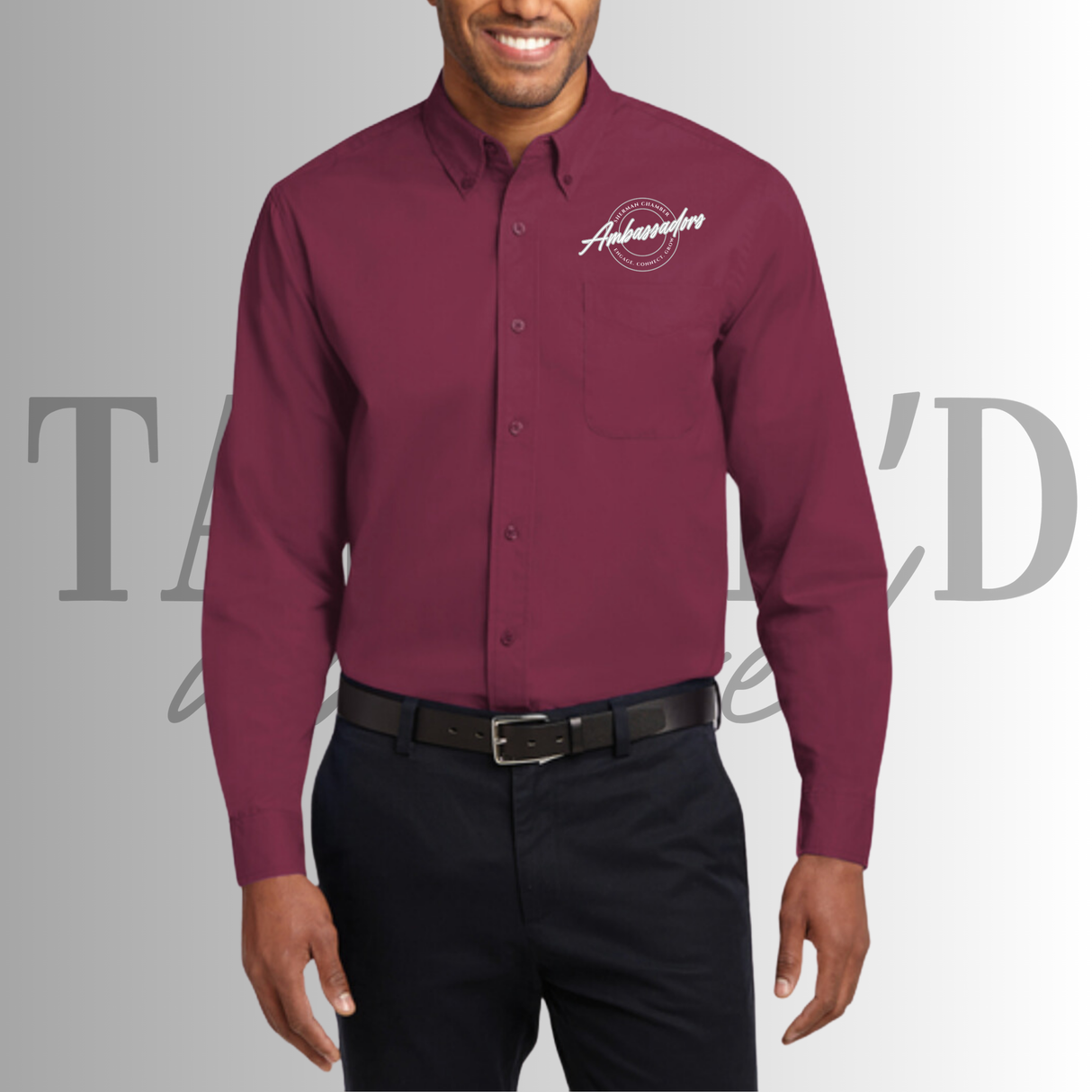 Sherman Chamber Long Sleeve Button Down Burgundy